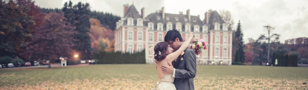Wedding couple embracing