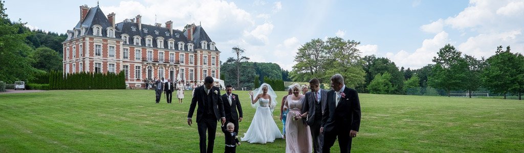 Wedding party walking at venue